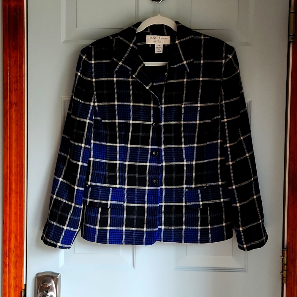 Rena Rowan, Women's,Sz 12 Blazer, Royal Blue, White & Black, 3 Pockets